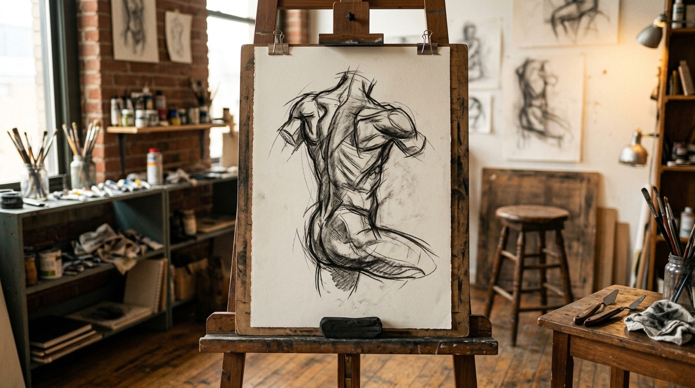 Dibujo de figura humana en estudio