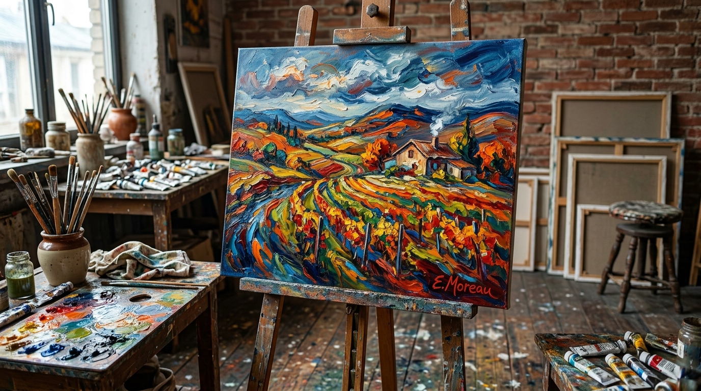 Obra de arte en caballete en estudio